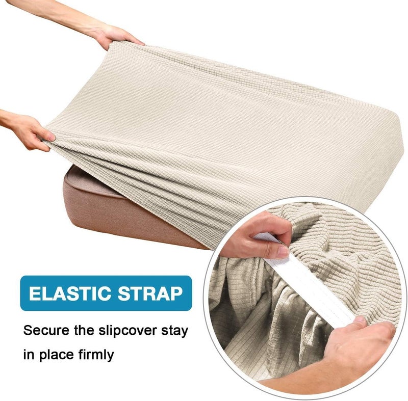 Flamingo P Stretch Seat Cushion Cover Sofa Cushion Furniture Protector for Sofa Seat Sofa Slipcover Sofa Cover with Elastic Bottom (3 Seat Cushion Cover  Biscotti Beige) - Image 5
